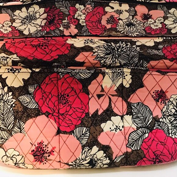 Vera Bradley Mocha Rouge Large Pink Floral Tote Quilted  Cotton Shoulder Bag - Picture 7 of 11